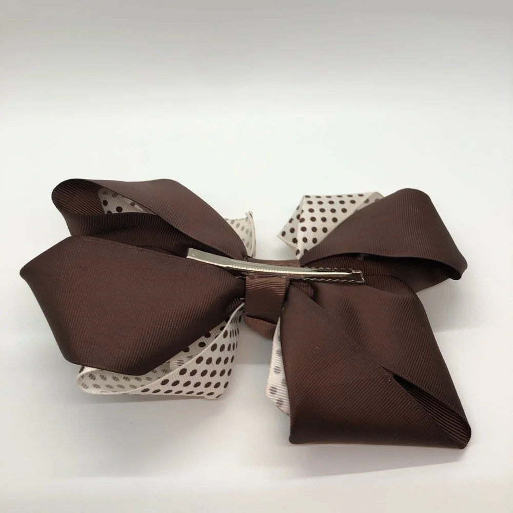 Gaby's Girls Cream & Brown Polka Dot Oversized Bow